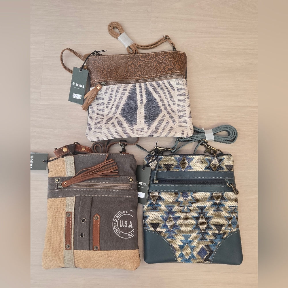 Myra Bag Crossbody with Brown and Blue Patterns